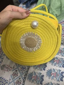 Yellow crochet bag with Flower Detail