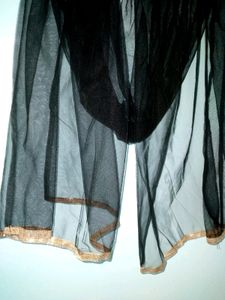 Black Net Dupatta with Gold Border