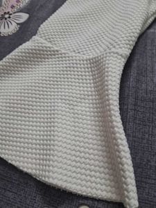 Zara W&amp;B White Textured Top thick quarter sleeves