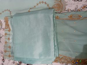 Pure Georgette Embellished Sky Blue Dress Material