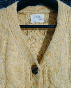 New Zara Yellow Chunky Knit Cardigan Sweater.