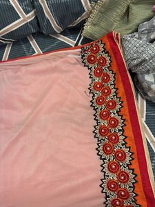 Ombre Red &amp; Orange  2 in 1 saree
