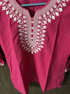 Pink Embroidered Kurti Top