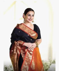 Elegant Black &amp; Orange Silk Saree