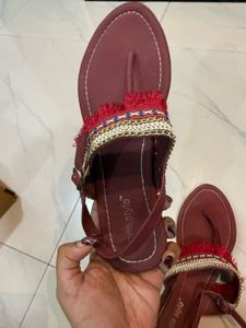 Marron Kolhapuri Boho Fringe Sandals