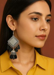Trendy Boho Oxidised Real Mirror Jhumka Earrings🖤