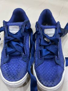 Puma Blue Polka Dot Ribbon Sneakers