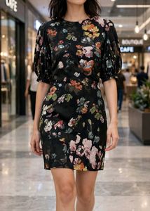 Floral Print Puff Sleeve Dress