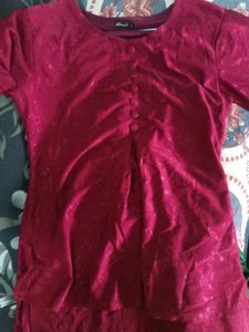 Wine Textured Button-Front Top | Bust 34