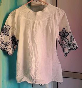 White Floral Embroidered Top