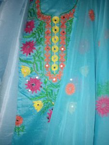 Embroidered Teal Kurta Set with Dupatta