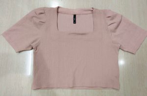Chic Pink Waffle Knit Puff Sleeve Top