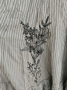 Striped Midi Dress with Floral Embroidery
