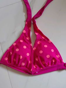 Vibrant Pink Polka Dot Bikini Top