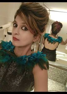 Sparkling Black Sequence Gown with Feather Trim