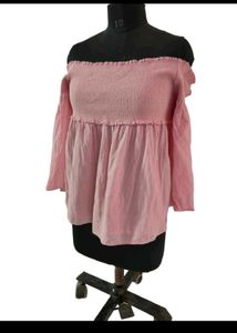 Off-the-Shoulder Smocked Pink Top