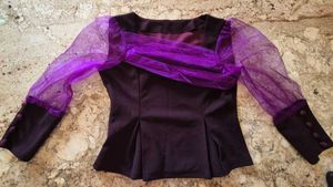 sunday tops ,Elegant Purple Sheer Sleeve Top