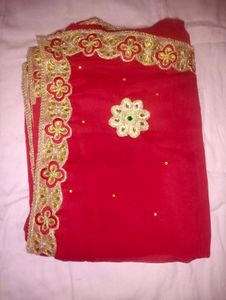 Red Saree with Golden Border