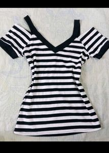Striped Cold Shoulder V-Neck Top