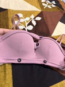 Ribbed Sports Bra with Button Detail