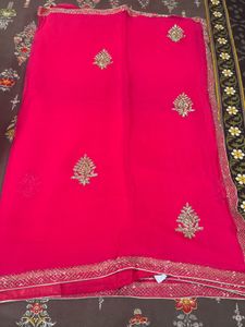Vibrant Pink Embroidered Saree used