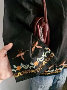 Boho Embroidered Black Top