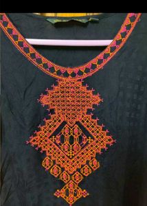 Embroidered Navy Dress