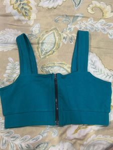 Teal Zip Front Sports Bra