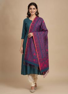 Vibrant Pink Leaf Print Dupatta