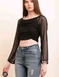 Sheer Black Polka Dot Top