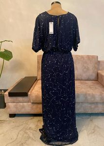 Navy Blue Sequence Heavy Work Floor Length Gown