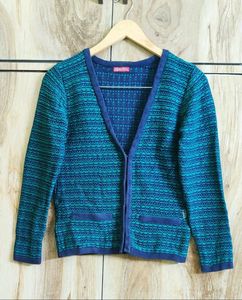 Stylish Teal Textured Cardigan size-34