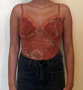 Floral Lace Trim Corset Top