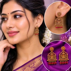 Exquisite Gold-Tone Temple Earrings
