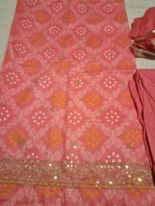 Pink Bandhani Kurta Set with Sequins