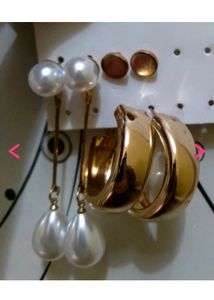 Pair Of 3 Earrings Hanging N Stud