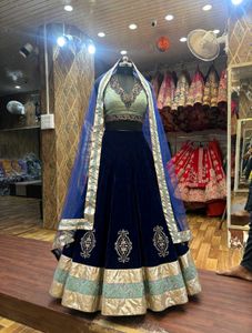Elegant Blue Velvet Lehenga Choli