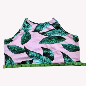 Pink Leaf Print Bikini Top