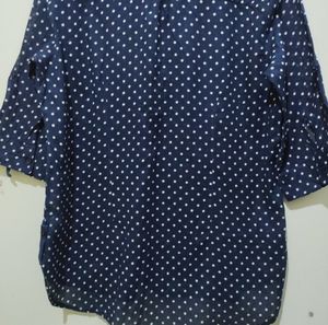 Anasazi navy blue with white polka dots print Top