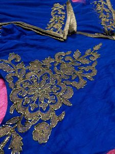 Royal Blue Anarkali Suit with Gold Embroidery