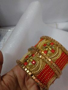 Red &amp; Gold Embellished Bangles
