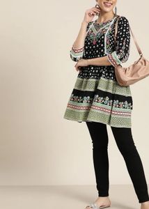 Floral Printed lace inserts peplum Tunic