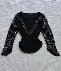 MORGAN DE TOI Sparkling Black Beaded Blouse