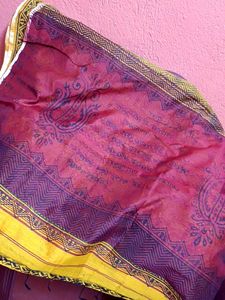 Yellow saree  Black Print and  blouse