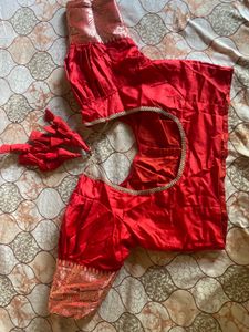Stunning Red Silk Blouse with Embellished Sleeves