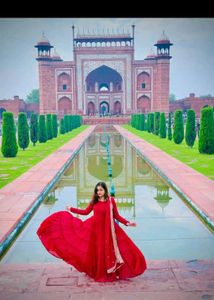 Elegant Red Tiered Gown with Embellished Dupatta