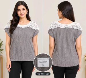 Women's Grey Lace Trim Top