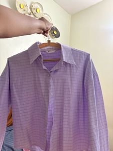 Light Purple Checkered Button-Up Shirt