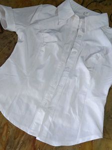 Classic White Short Sleeve Button-Up Top