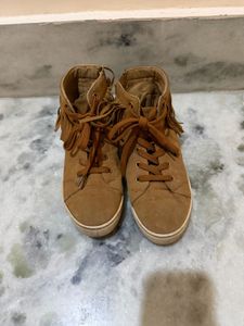 Stylish Brown Suede Fringe Sneakers